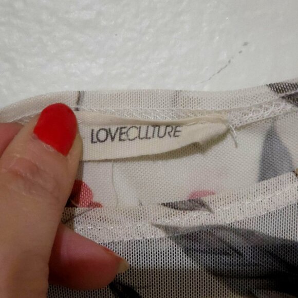 Love Culture 90s Y2K Floral Mesh Crop Top Womens Medium Boho Fairy Short Sheer - Picture 4 of 8